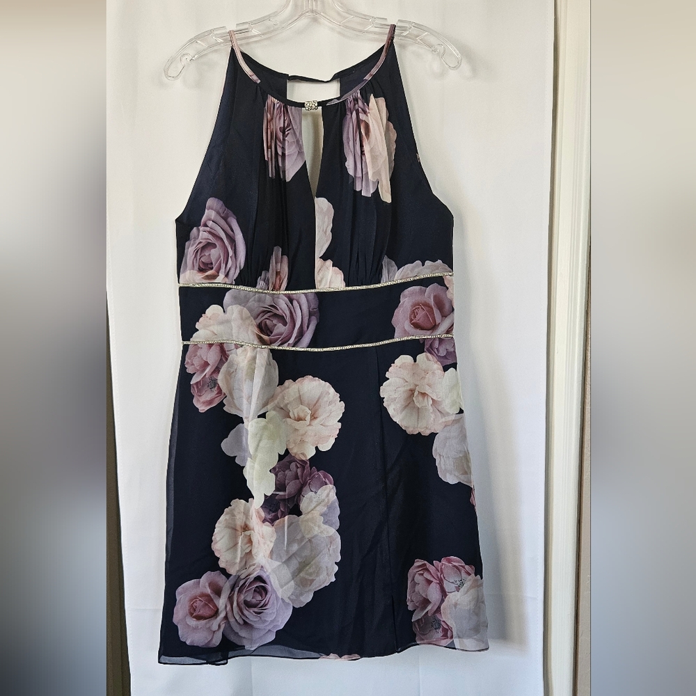 Oleg Cassini floral high‎ neck Sleeveless mini dress size 12